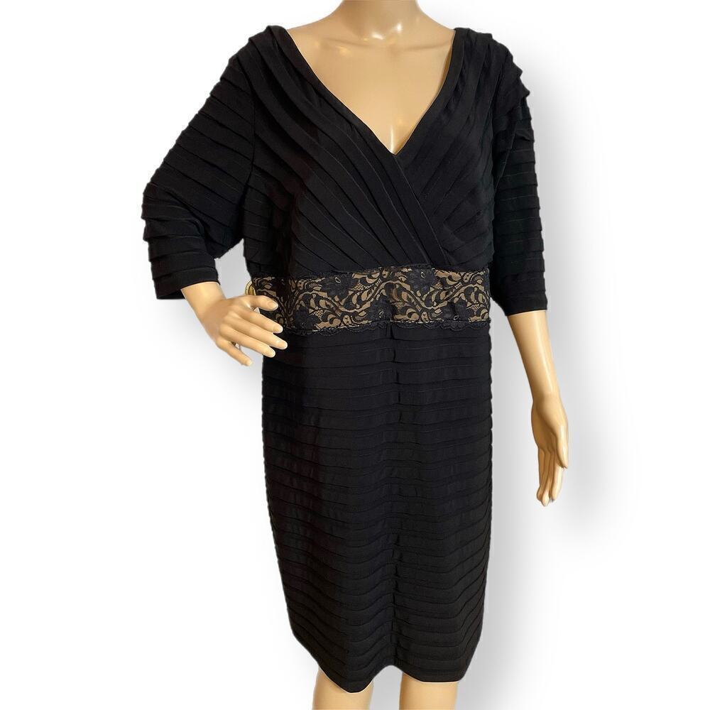 Adrianna Papell Woman evening dress 16W black tan lace